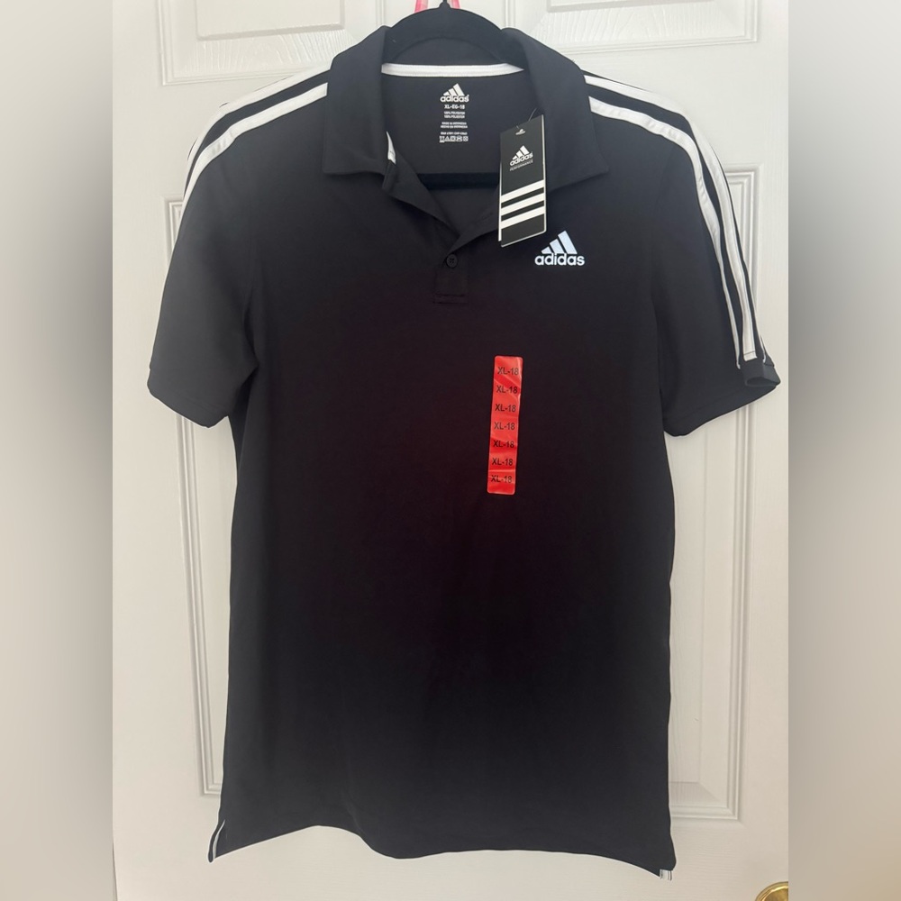Adidas boys Black Polo Shirt Classic Design XL NWT